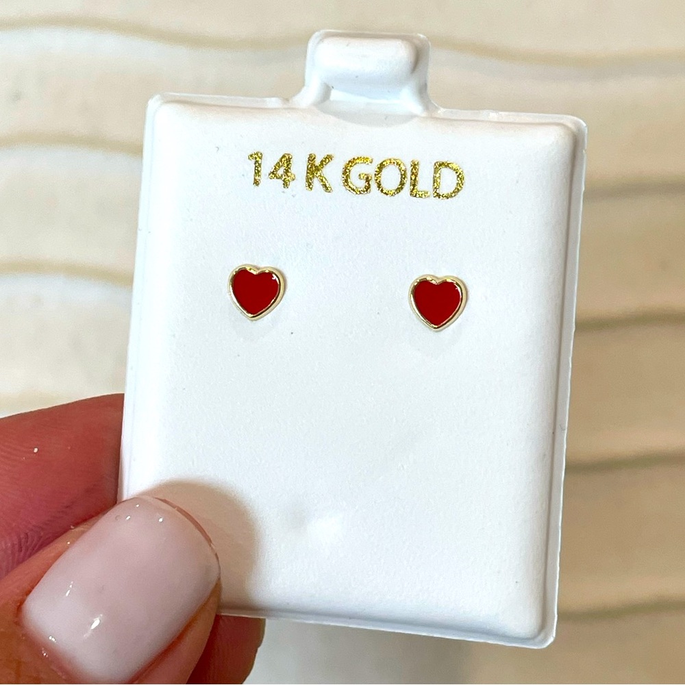 14k Red Heart Earrings